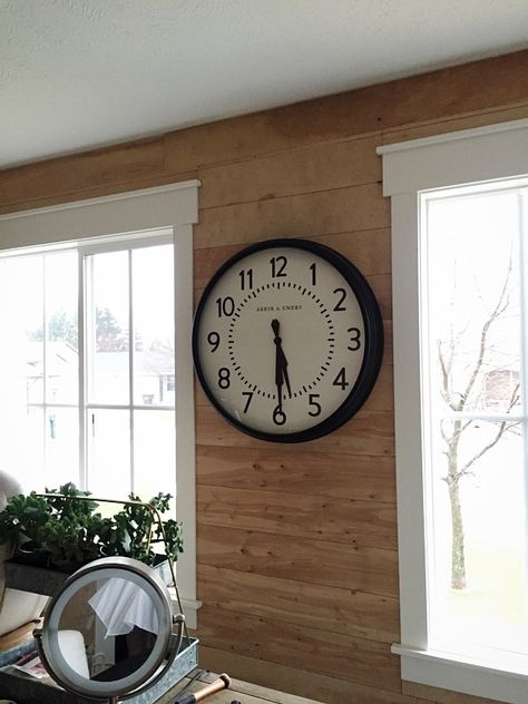 Unpainted Shiplap Wall, Shiplap Office, Cheap Shiplap, Stained Shiplap, Wood Shiplap Wall, Liz Marie Galvan, Natural Wood Trim, Office Update, Installing Shiplap