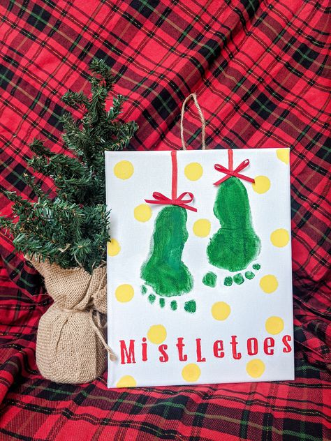 Mistletoes Footprint Complete Craft Kit, DIY Craft Kit, Christmas Craft Kit, Baby/Toddler Footprint Art, Baby/Toddle Holiday Keepsake by OwenandAutumnCraftCo on Etsy https://www.etsy.com/listing/919503325/mistletoes-footprint-complete-craft-kit Mistletoes Footprint, Footprint Canvas, Mistletoe Craft, Mistletoes Footprint Craft, Christmas Footprint Crafts, Mistletoe Footprint, Christmas Footprint, Baby Footprint Crafts, Diy Christmas Canvas