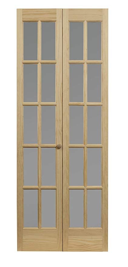 Pinecroft 862730 Traditional Divided Frosted Glass Bifold Wood Door, 36" x 80", Unfinished - - Amazon.com Bifold Door Hardware, Glass Bifold Doors, Bifold Door, Jenna Sue, Penn Station, Classic French Style, French Doors Patio, Build A Closet, Solid Wood Doors