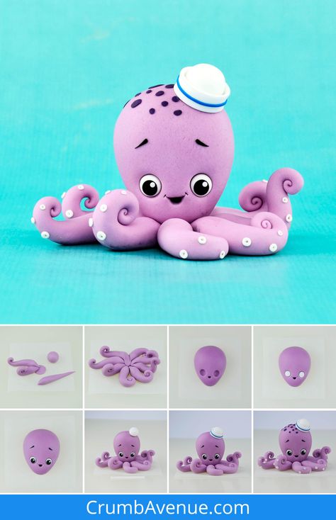 Octopus Cake, Flori Fondant, Diy Fimo, Aktiviti Kanak-kanak, Fondant Animals, Cake Topper Tutorial, Fondant Cake Toppers, Polymer Clay Figures, Fondant Decorations