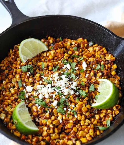 This Blackened Corn Recipe is charred to perfection in a cast iron skillet. It packs a nice smoky heat and is delicious as a side dish or on tacos, nachos, burgers and more. This easy corn recipe comes together in about 20 minutes! Blackened Corn Recipe, Blackened Corn, Good Green Bean Recipe, Easy Corn Recipes, Cracked Green Beans, Skillet Corn, Seasoned Corn, Veggie Side Dish Recipes, Charred Corn