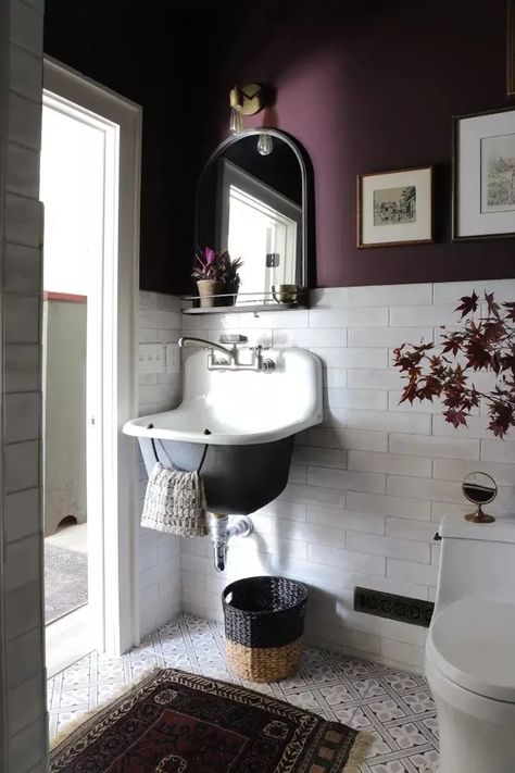 I Spy Diy, Dark Bathrooms, Purple Bathrooms, Bad Inspiration, The Tile Shop, Bathroom Refresh, Upstairs Bathrooms, Rooms Reveal, Bathroom Renos