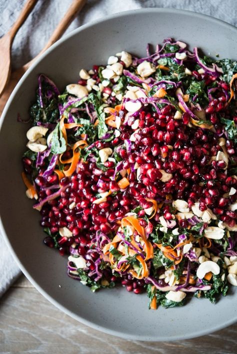 Paleo Winter Veggie Coleslaw Kale Cabbage, Fed And Fit, Healthy Fruits And Vegetables, Best Salad Recipes, Think Food, Pomegranate Seeds, Healthy Fruits, Side Salad, Asian Inspired