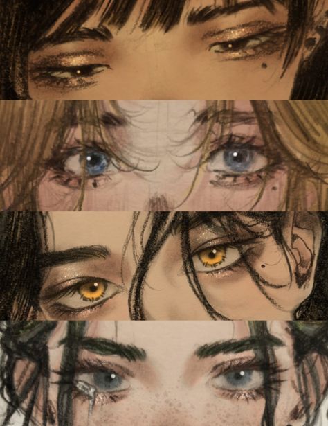 Teary Eye Reference, Eyes Drawing Looking Right, Drawing Eyes At Different Angles, Styles Of Eyes Drawing, Eyes Looking Sideways Drawing, Close Ups Face, Reflection In Eyes Drawing, How To Draw Smiling Eyes, Happy Eyes Sketch