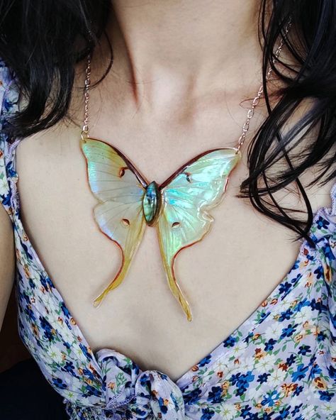 Packaging Earrings, Moth Jewelry, Iridescent Jewelry, Iridescent Wings, Moth Necklace, Boho Pendant Necklace, Wing Jewelry, Luna Moth, Electroformed Jewelry