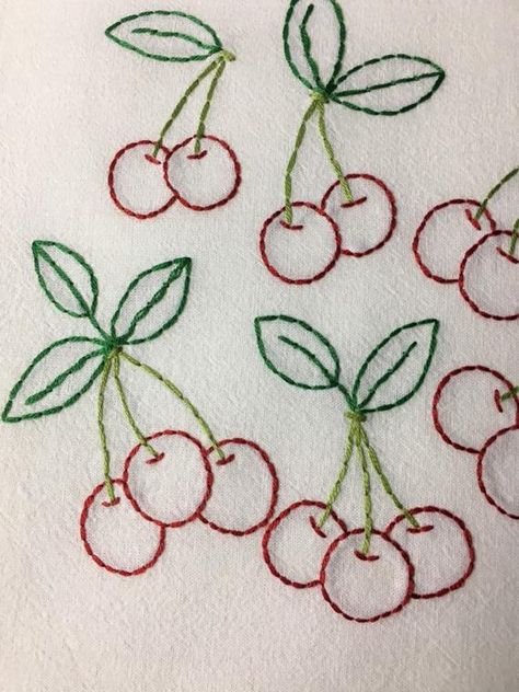 Cherries Tea Towel embroidered tea towel kitchen dish towel | Etsy Cherry Embroidery Pattern, Simply Embroidery Designs, Simple Embroidery Templates, Cool Embroidery Ideas Simple, Cherry Embroidery Tutorial, Cherry Embroidery Design, Cute Tea Towels, Funky Embroidery Designs, Embroidered Tea Towels Diy