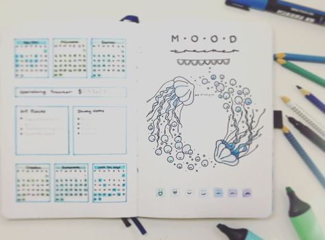 habit tracker bullet journal blue Mood Habit Tracker, Bullet Journal Habit Tracker, Journal Habit Tracker, Blue Calendar, Tracker Bullet Journal, Aesthetic Water, Habit Tracker Bullet Journal, Water Tracker, Ocean Aesthetic