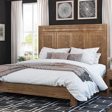 Rustic Solid Wood Platform Beds | King, Queen & Full Wooden Bed Frames Teak Bed Frame, Wood Carved Headboard, Clothing Armoire, Dc Apartment, Carved Beds, Elegant Bed, How To Make Headboard, High Headboard, King Size Platform Bed