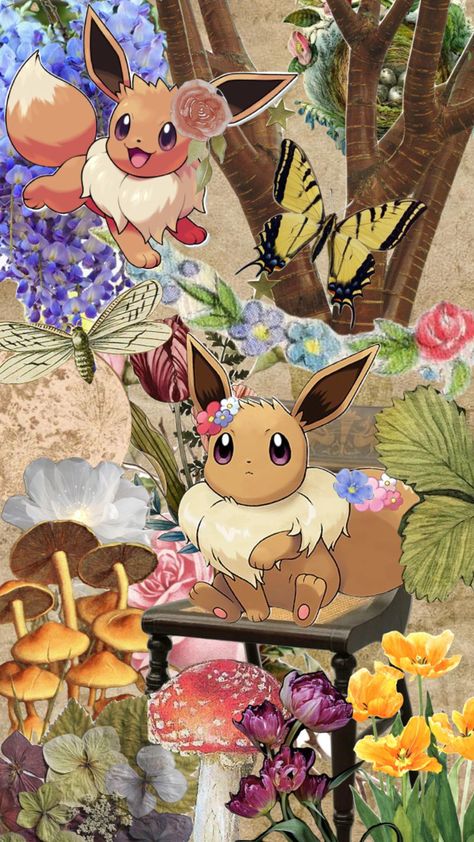 #nature #cottagecore #cottagecoreasthetic #cottagecoreaesthetic #eevee #pokemon #plants Eevee Phone Wallpaper, Eevee Aesthetic Wallpaper, Eevee Aesthetic, Eevee Pictures, Eevee Wallpaper, Nature Cottagecore, Pokemon Eevee Evolutions, Pika Pika, Pokemon Backgrounds