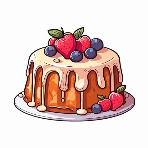 Cake Vector Illustration, Food Cartoon Aesthetic, Cake Cute Design, Cartoon Cake Slice, Drawing Of Cake, Cake Cartoon Design, Cartoon Cake Drawing, Cute Cake Illustration, Cute Cake Sticker