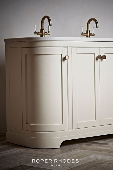 Traditional Widcombe 1200 Curved Bathroom Vanity Unit in Canvas White Heritage Bathroom, Roper Rhodes, Double Basin Vanity Unit, Furniture Fittings, Timeless Bathroom, Traditional Bathroom Vanity, Basin Vanity Unit, Double Basin, Bathroom Suite