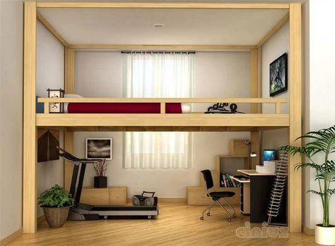 Bed Rising Sleeping loft furniture, RISING Small Sleeping Spaces, Loft Bed Desk, Adult Loft Bed, Loft Beds For Small Rooms, A Loft Bed, Mezzanine Bed, Mezzanine Bedroom, Beds For Small Rooms, Loft Bed Plans