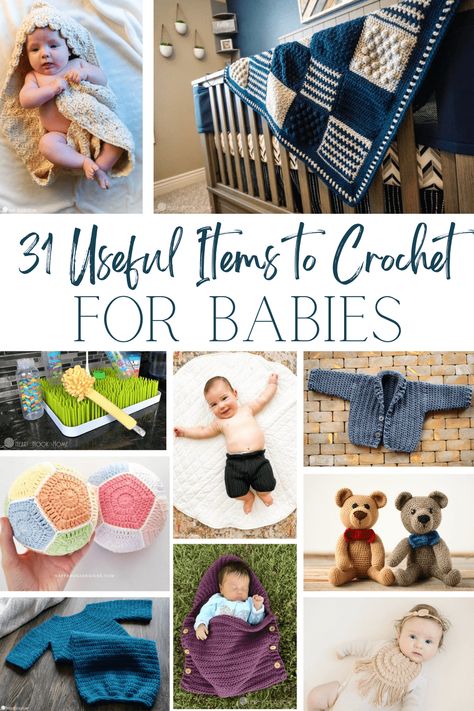 Whether you're looking for baby blankets, rattles, sleepers, or lovies, these 31 useful baby crochet patterns for babies is sure to please! Crochet And Knitting Gifts, Crochet Ideas For Newborn Baby, Beginner Crochet Baby Projects, Cute Baby Crochet Ideas, Crochet Sleep Sack Baby, Crochet Patterns Amigurumi Animals, Crochet Newborn Patterns, Gender Neutral Crochet Baby Gifts, Chrocet Blankets