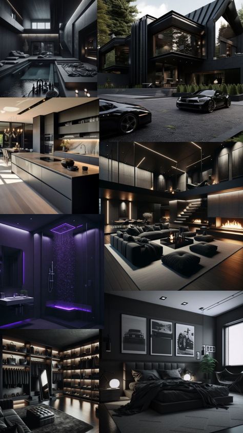 Dark House Aesthetic, Mafia House Aesthetic, Mafia House, Dark Modern House, Dream House Pictures, Mafia Style, Affordable Windows, Minimalist Living Room Ideas, Purple House