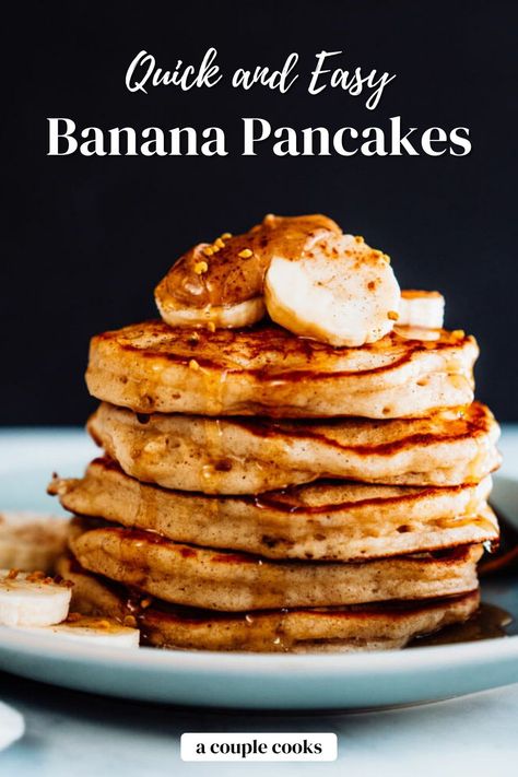 Here’s your go-to banana pancakes recipe! They��’re massively fluffy, delicious, and quick and easy to whip up. #vegetarian #breakfastideas #healthybreakfastideas Applesauce Pancakes, Gluten Free Banana Pancakes, Easy Banana Pancakes, Banana Oatmeal Pancakes, How To Cook Pancakes, A Couple Cooks, Banana Pancakes Recipe, Vegan Recipes Plant Based, Breakfast Specials