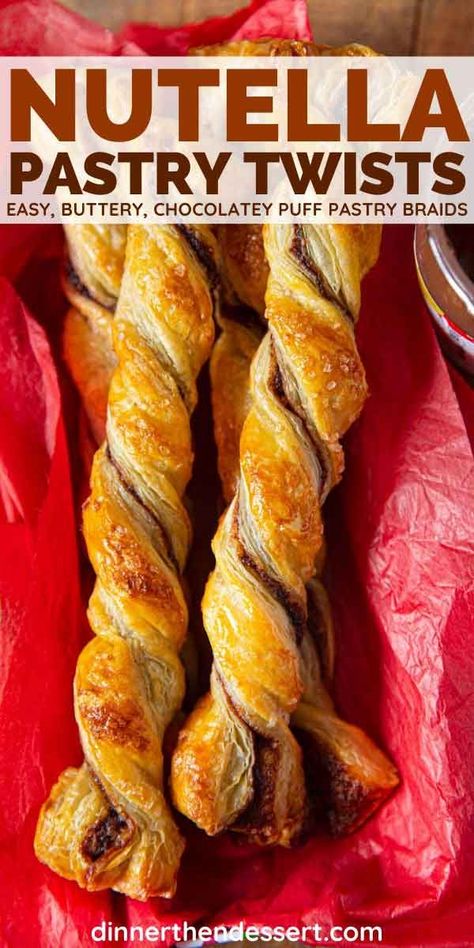 Breakfast Ideas With Nutella, Chocolate Puff Pastry, Bread Recipes Easy, Nutella Pastry, Nutella Dessert Recipes, Simple Breakfast Ideas, Pastry Twists, Nutella Puff Pastry, Homemade Nutella Recipes