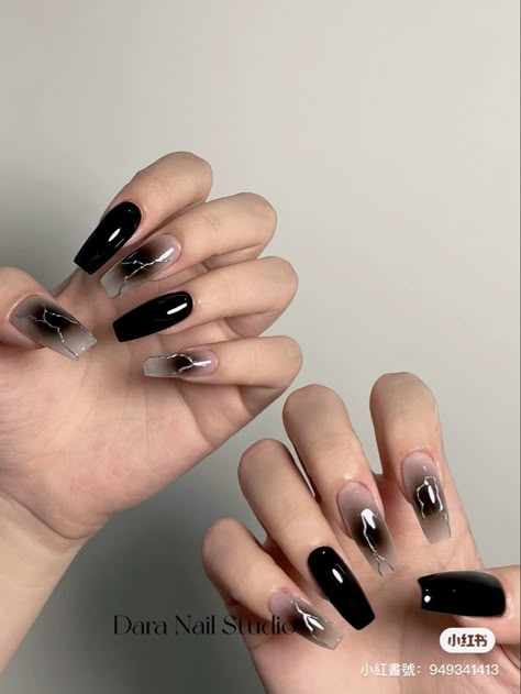 Feme Fatale Nails, Cool Black Nail Ideas, Black Jelly Nails, Korean Manicure, Press On Nails Coffin, Beauty Hacks Nails, Asian Nails, Black Blush, Goth Nails