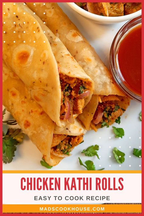 Chicken Kathi Roll, Kathi Roll Recipe, Spicy Chicken Wrap, Kathi Roll, Flour Bread, Starter Recipes, Chicken Pieces, Kebab Recipes, Taste Made