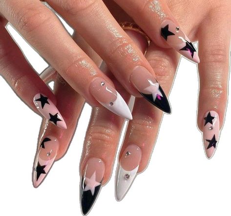 Black Acrylic Nail Designs, Black And White Contrast, Black French Tips, Black Acrylic Nails, French Pink, Stiletto Nails Designs, Blush Nails, Pink French, Black Stars