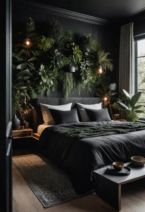 Dark Boho Living Room, Feminine Bedroom, Dark Home Decor, Black Bedroom, Cottage Bedroom, Bedroom Black, Remodel Bedroom, Boho Living Room, Aesthetic Bedroom