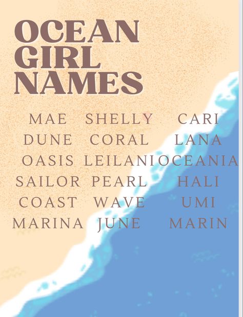 Sea Goddess Names, Names That Mean Sea Or Ocean, Ocean Names Aesthetic, Names Meaning Sea Or Ocean, Ocean Last Names, Words That Mean Ocean, Ocean Username Ideas, Water Names Ideas, Fantasy Ocean Names