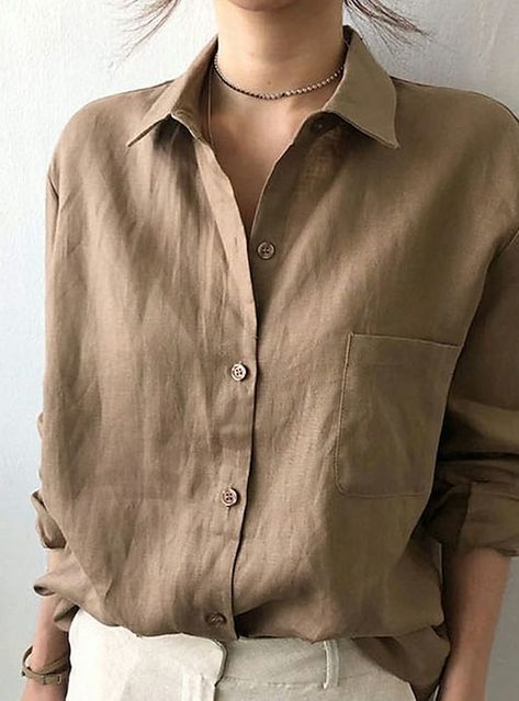 Women Shirts Blouse Casual, Basic Streetwear, White Cotton Blouse, White Linen Shirt, Streetwear Shirts, Cotton Linen Dresses, Long Sleeve Outerwear, Linen Shirt Dress, Loose Shirt