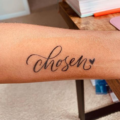 Cierra I Lettering Artist on Instagram: "I had the opportunity to do another tattoo recently. Tattoo designs are the most nerve wracking and humbling projects I get commissions for. The idea that someone loves my style enough to permanently place it on my body is such an honor. . How many tattoos do you have? . . . #tattoo #tattoodesigns #chosen #tatooideas #tattoodesigner #handlettering #handlettered #brushletter #brushlettering #script #calligraphy #calligraphylettering #moderncalligraphy #mo Spiritual Tattoo Ideas, Back Of Hand Tattoos, Many Tattoos, Enough Tattoo, Scripture Tattoos, Spiritual Tattoo, Bible Tattoos, Verse Tattoos, Tattoos To Cover Scars