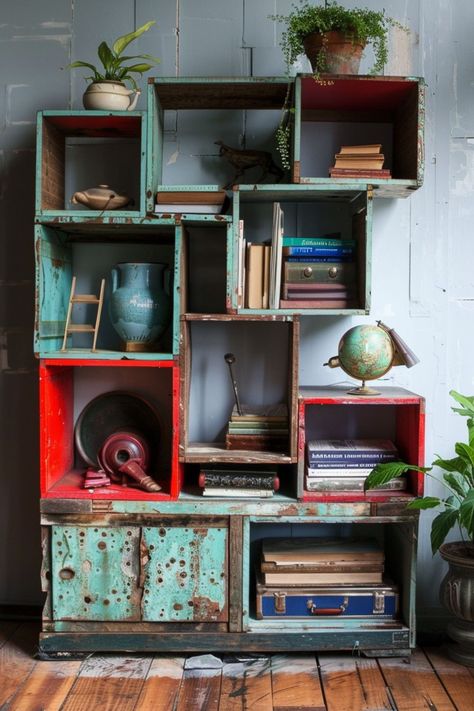 DIY Upcycled Shelving Units bring creativity and sustainability to your home! ♻️📚 Crafted from repurposed materials, these unique shelves add character and reduce waste. Perfect for any room, DIY Upcycled Shelving Units combine functionality with eco-friendly design, making your space stylish and environmentally conscious. Discover how to transform old items into beautiful storage solutions today! 🌿💚 #UpcycledShelving #EcoFriendlyHome #SustainableLiving #DIYProjects #CreativeReuse Upcycled Bookcase Ideas, Bookshelf Upcycle, Wall Bookshelf Ideas, Upcycled Bookcase, Upcycled Drawers, Retail Display Shelves, Upcycle Storage, Unique Shelves, Space Style