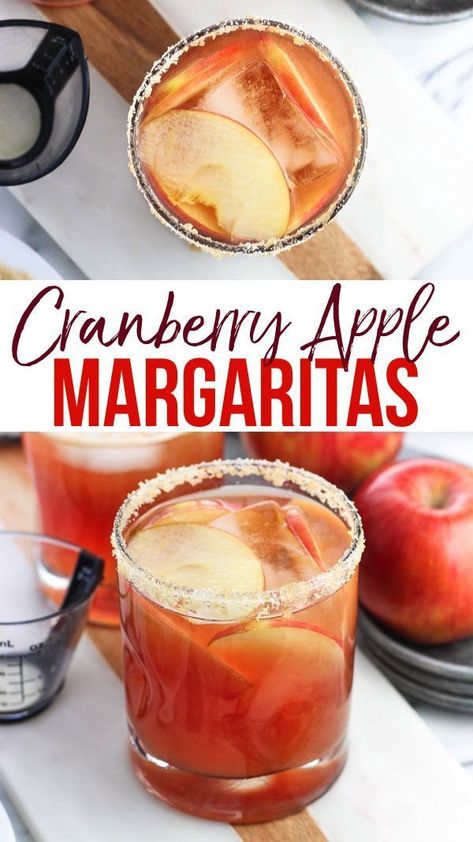 Apple Margarita Recipe, Apple Margarita, Fall Cocktails Recipes, Thanksgiving Drinks, Cranberry Apple, Boozy Drinks, Mixed Drinks Recipes, Cocktail Drinks Recipes, Margarita Recipe