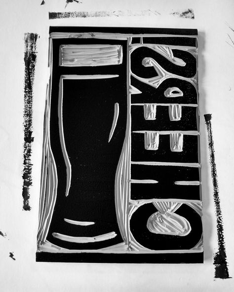 Linocut Carving, Carving Stamps, Lino Print Pattern, Hollywood House, Beer Birthday Cards, Linocut Ideas, Birthday Cards To Print, Card Design Handmade, Lino Printing