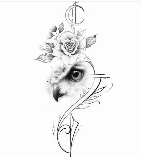 Owl Tattoo For Women Back, Eagle Tattoo For Women, Owl With Flowers, Realistic Owl Tattoo, Owl Tattoo Drawings, Cute Owl Tattoo, Owl Tattoo Design, Tatuaje A Color, Gothic Tattoo