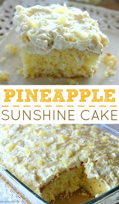 Sunshine Cake Recipe, Pineapple Sunshine Cake Recipe, Pineapple Sunshine Cake, Sunshine Cake, Pineapple Desserts, Overnight Oat, Pineapple Recipes, Dessert Aux Fruits, Whipped Cream Frosting