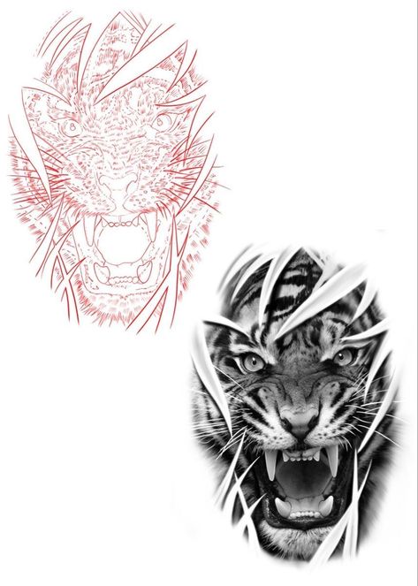 Big Stencil Tattoo, Fine Line Tattoo Stencil Outline, Angry Tiger Drawing, Tiger Drawing Tattoo, Tiger Face Stencil, Realistic Tiger Tattoo Design, Tiger Sketch Tattoo, Tattoo Tiger Design, Real Tattoo Designs