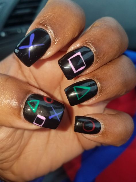 Fortnite Nails Designs, Gaming Nail Art, Gamer Nails Design, Sci Fi Nails, Playstation Nails, Fortnite Nails, Gaming Nails, Nintendo Nails, Jason Nails