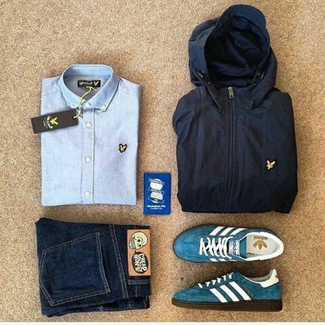 Lyle&Scott and Spezials - perfect for a City boy! Hooligan Clothing, Football Casual Clothing, Clothing Labels Design, Casual Couture, Football Casuals, Adidas Retro, Casual Art, Football Fashion, Jeans Shoes