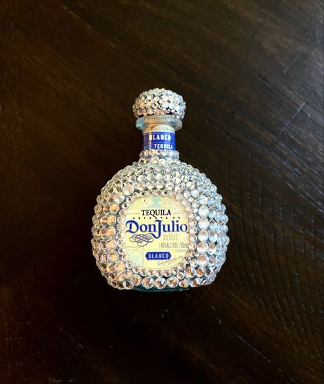 bedazzle don julio Tequila Don Julio Blanco Bottle Decorated, Bedazzled Don Julio Bottle, Tequila Party Ideas, Bedazzled Bottles, Booze Bouquet, Party Ideas Decoration, Bedazzled Stuff, Alcohol Bottle Decorations, Bedazzled Liquor Bottles