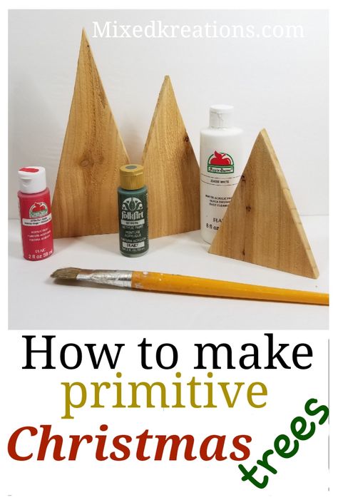 Diy primitive wooden Christmas trees, How to make rustic Christmas trees, easy diy wooden Christmas trees MixedKreations.com Homemade Wood Christmas Trees, Handmade Wood Christmas Tree, Diy Rustic Christmas Tree, Dyi Christmas Trees, How To Make Wooden Christmas Trees, Wood Trees Christmas, Diy Christmas Trees From Scrap Wood, Wooden Christmas Tree Crafts, Painted Wood Christmas Trees