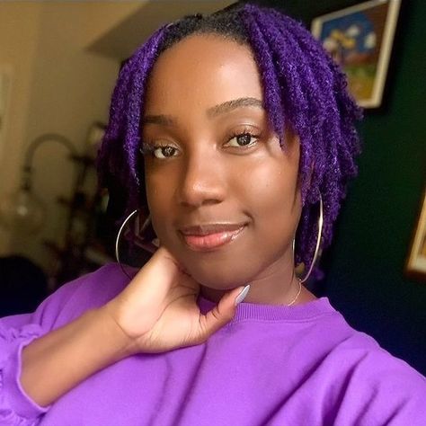 Would you rock purple locs? Repost: @123locd Colored Locs Black Women Purple, Purple On Black Women, Purple Dreadlocks Black Women, Loc Colors Black Women Dark Skin, Purple Dyed Locs, Dark Purple Locs, Purple Locs Black Women, Hairstyles With Purple, Coloured Locs