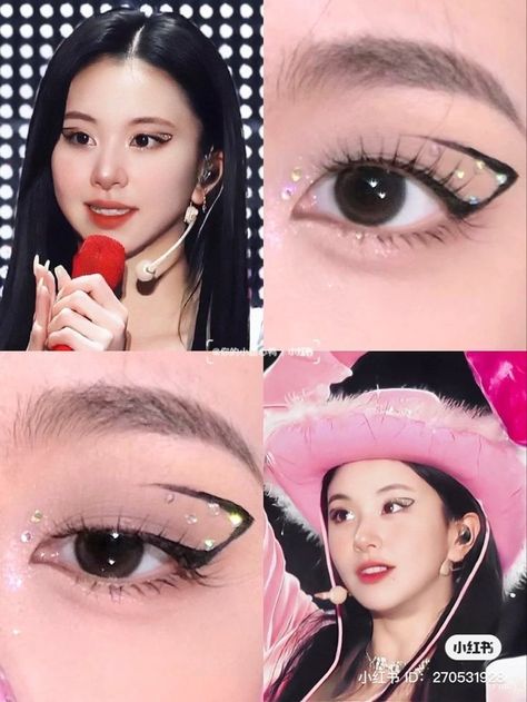 Ateez Inspired Makeup Looks, Chaeyoung Twice Makeup, Kpop Idol Eye Makeup, Kpop Eyeliner, K Pop Makeup Looks, Idol Makeup Korean, Kpop Idol Makeup Look, Kpop Eye Makeup, Korean Idol Makeup