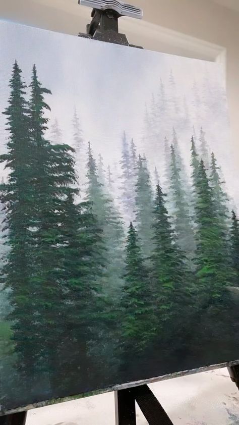 𝘙𝘪𝘷𝘬𝘢 𝘞𝘪𝘭𝘬𝘪𝘯𝘴 na Instagramie: „So the votes are in! You all wanted some forests and fog next. ❤️ Limited edition prints as well as accessories of all art released this…” Painting Of Forest Trees, Evergreen Tree Painting Acrylic, Forest Painting On Canvas, Pine Forest Painting Acrylic, Painting A Forest Acrylic, Forest Tree Painting, Twilight Inspired Painting, Forest Easy Painting, Moody Forest Painting