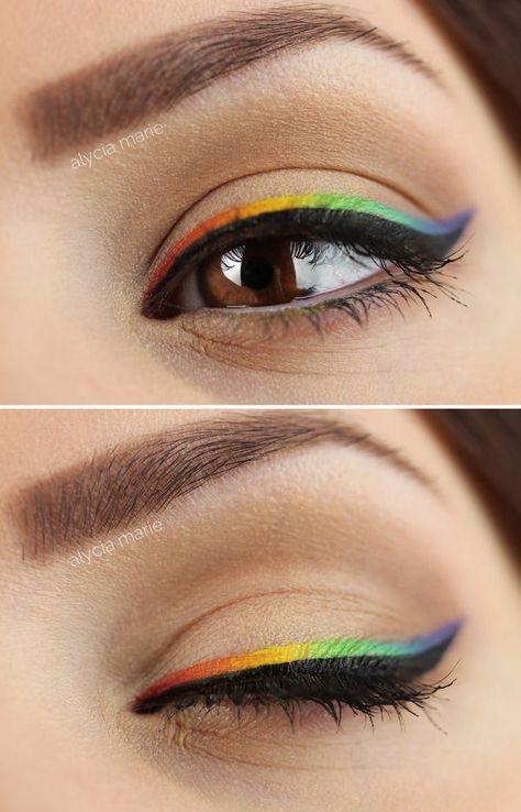 Rainbow Eyeliner, Rainbow Eyeshadow, Pride Makeup, Magical Makeup, Rainbow Makeup, Zombie Makeup, Smink Inspiration, Makeup Guide, Creative Eye Makeup