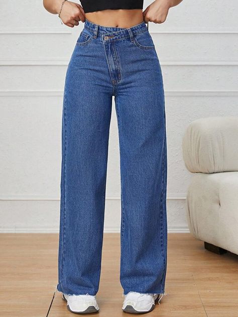 High Waist Wide Leg Jeans | SHEIN USA Capsule Wardrobe Women, High Waist Wide Leg Jeans, Jeans Outfit Women, Fashion Top Outfits, Casual Preppy Outfits, Casual Day Outfits, Preppy Outfits, Fancy Dresses, Outfits For Teens