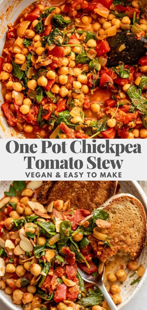 Chickpeas And Tomatoes, Tuscan Chickpea Stew, Chickpea Tomato Recipes, Tomato Chickpea Stew, Chickpeas Tomatoes Recipe, Chickpea Tomato Soup, Chickpea Tomato, Chickpea Stew Recipes, Tomato Stew