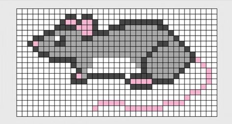 Rat Cross Stitch Pattern, Rat Pixel Art Grid, Rat Pixelart, Rat Perler Beads, Rat Pixel Art, Rat Embroidery, Mouse Pixel Art, Rat Cross Stitch, Cool Cross Stitch Patterns