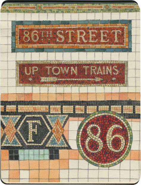 NYC subway tile sketch by Chandler O'Leary Nyc Subway Art, Subway Sign, New Flyer, Mosaic Tile Art, New York Subway, Nyc Subway, Subway Art, Mosaic Flooring, Beautiful Tile