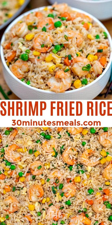 Shrimp Fried Rice Recipe - 30 minutes meals Combo Fried Rice Recipe, How To Make Shrimp Fried Rice Easy, Easy Shrimp Fried Rice Recipe Simple, Shrimp Rice Stir Fry, Right Rice Recipes, Yolk Noodle Recipes, Chicken Shrimp Fried Rice Recipes, Shrimp N Rice Easy Recipes, Shrimp Recipes And Rice