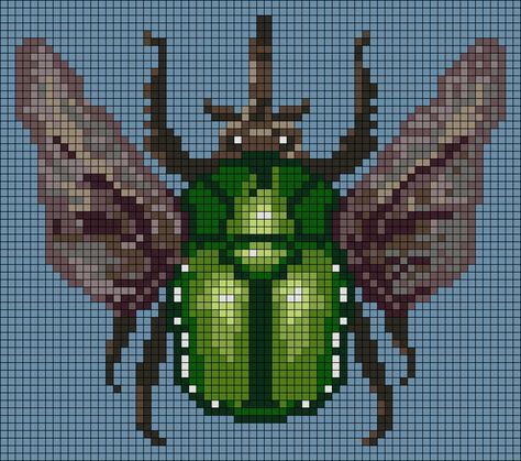 Stag Beetle Art, Bug Grid Pattern, Bug Tapestry Crochet, Beetle Alpha Pattern, Bug Alpha Pattern, Moth Alpha Pattern, Bug Pixel Art, Nature Cross Stitch Patterns, Bug Cross Stitch