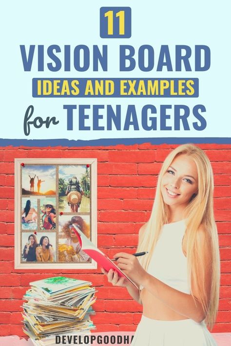 A vision board helps manifest your goals and is fun to make. Check out ideas for a vision board for teens to inspire you to create your own. | vision board for teens | vision board ideas for teenagers | vision board ideas for high school students via @HabitChange Creating A Vision Board Goal Settings, Family Vision Board Ideas Examples, Vision Board For Teenagers, Vision Board Ideas High School, Vision Board For High School Students, Group Vision Board Ideas, Teenage Vision Board Ideas, Vision Board Ideas For Teenagers, Teen Boy Vision Board