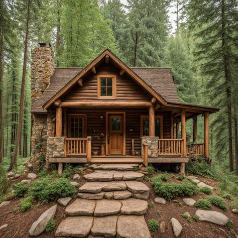 2 Story Log Cabin, Colorado Homestead, Witchy Houses, Small Mountain Cabin, Stone Cottage Homes, Forest Cabins, Log Home Interior, Log Cabin Exterior, Summit Homes