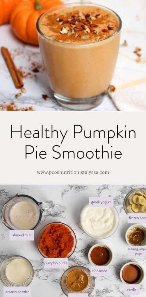 This pumpkin spice smoothie is a great protein shake to make anytime. Enjoy the flavors of a pumpkin pie protein shake with this pumpkin smoothie recipe. This pumpkin protein smoothie is tasty and nutritious. Smoothie High Protein, Healthy Pumpkin Smoothie, Pumpkin Protein Smoothie, Pumpkin Pie Protein Shake, Pumpkin Protein Shake, Pumpkin Smoothie Healthy, Pumpkin Shake, Pumpkin Pie Shake, Pumpkin Smoothie Recipe